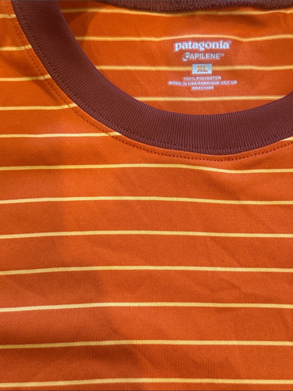 Patagonia capilene size XL Striped Orange Crewneck T-Shirt